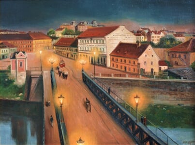 Plzeň Pražský most,olej na plátně 80 x 60cm
