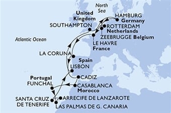 MSC Euribia - Velká Británie, Německo, Belgie, Nizozemí, Francie, ... (ze Southamptonu)