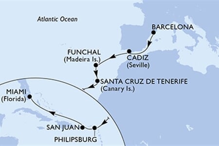 MSC Divina - Španělsko, Portugalsko, Nizozemské Antily, Portoriko, USA (z Barcelony)
