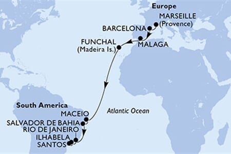 MSC Grandiosa - Francie, Španělsko, Portugalsko, Brazílie (z Marseille)