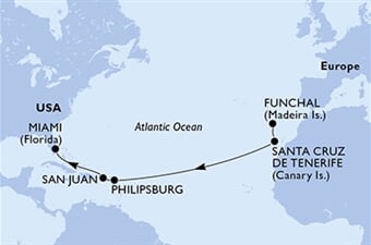 MSC Divina - Portugalsko, Španělsko, Nizozemské Antily, Portoriko, USA (Funchal)