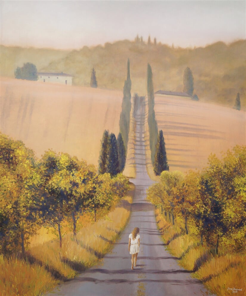 Toskánskou krajinou, olej na plátně, 100 x 120cm