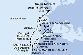 MSC Virtuosa - Velká Británie, Brazílie, Portugalsko, Španělsko, Maroko (ze Southamptonu)