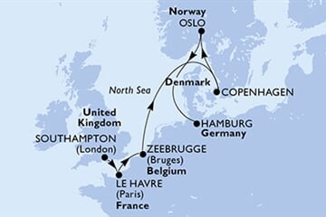 MSC Preziosa - Velká Británie, Francie, Belgie, Dánsko, Norsko, ... (ze Southamptonu)