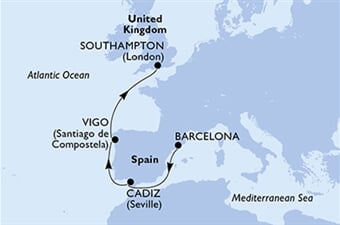 MSC Virtuosa - Španělsko, Velká Británie (z Barcelony)