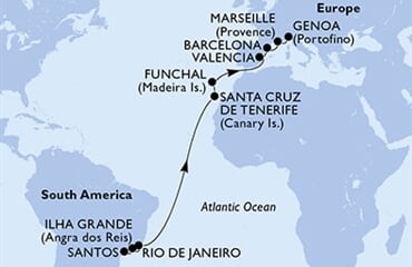 MSC Seashore - Brazílie, Španělsko, Portugalsko, Francie, Itálie (Santos)