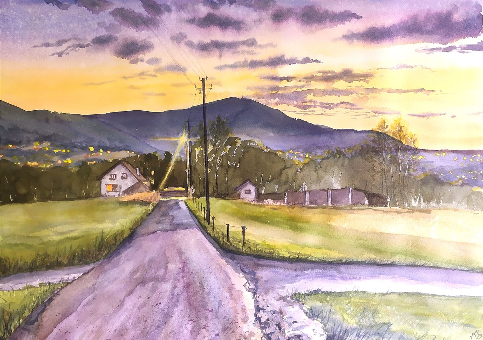 Blažena Niemcová: Bystřice, večerní Javorový, 50 × 70 cm