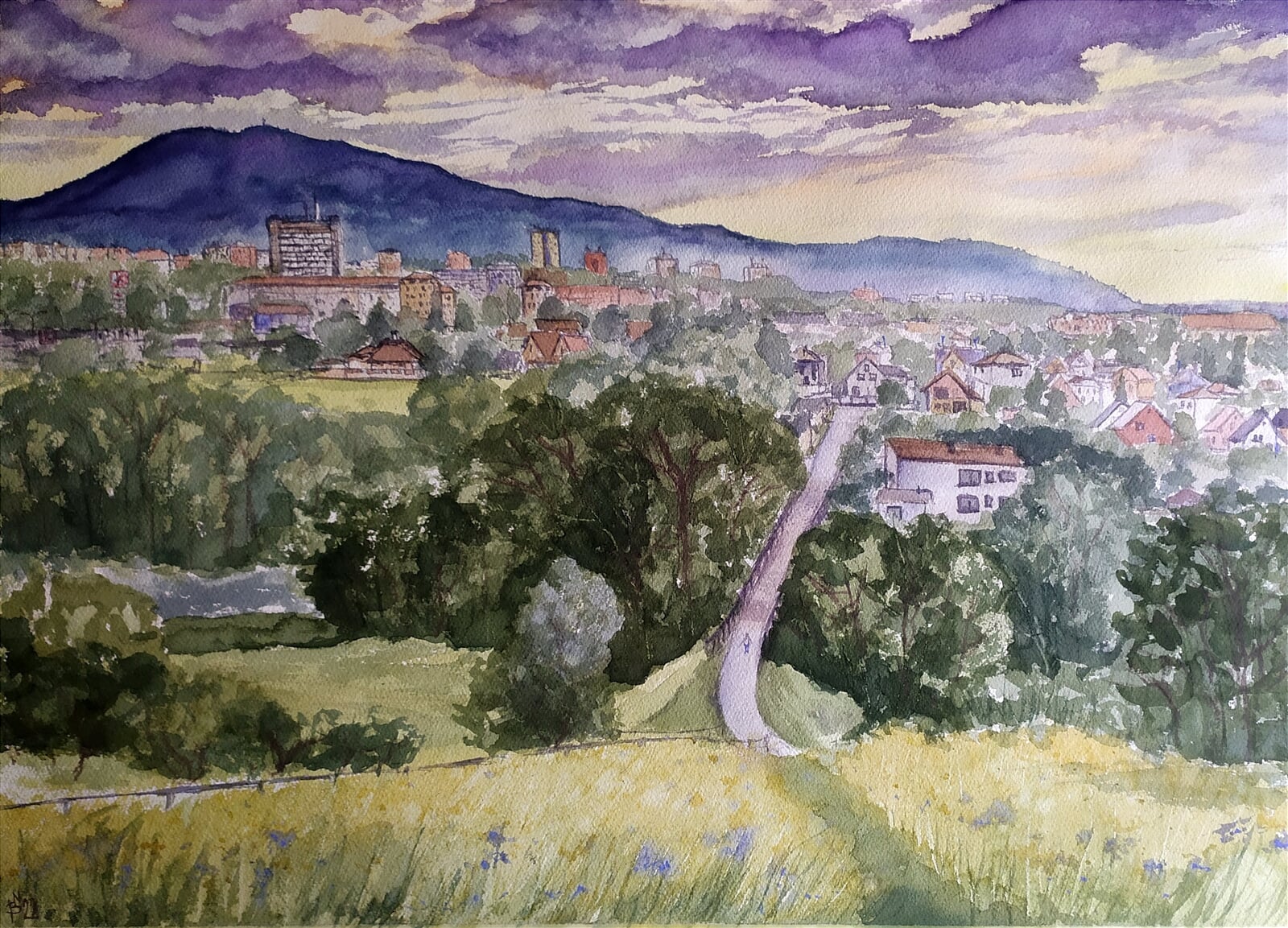 Blažena Niemcová: Třinec, pohled ze Sosny, 50 × 70 cm