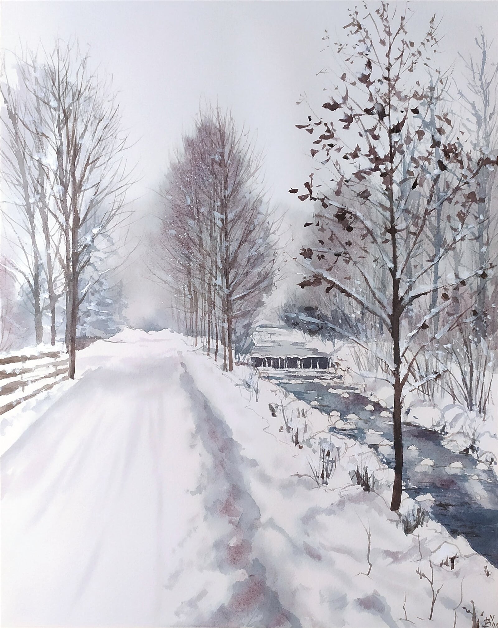 Blažena Niemcová : Zima u řeky Hluchové, 50 × 40 cm