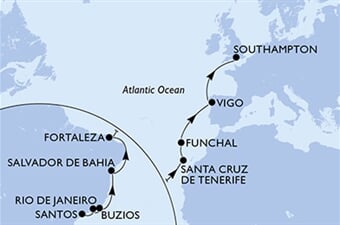 MSC Preziosa - Brazílie, Španělsko, Portugalsko, Velká Británie (Santos)