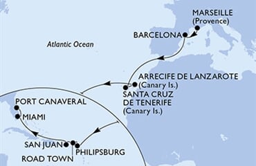 MSC Seashore - Francie, Španělsko, Nizozemské Antily, Panenské o. (britské), Portoriko, ... (z Marseille)