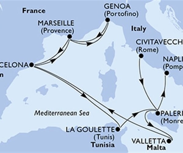 MSC Grandiosa - Itálie, Malta, Španělsko, Francie, Tunisko (z Civitavecchie)