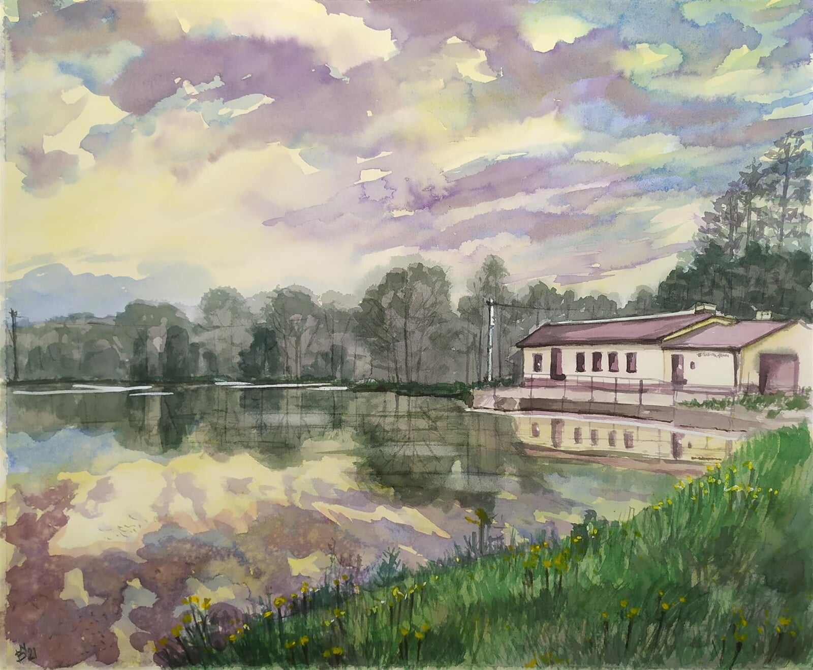 Blažena Niemcová : Bystřice, rybník, 55 × 60 cm