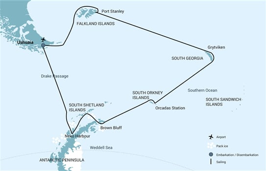 Trasa plavby Oceanwide Expedition OW-OTL25-25