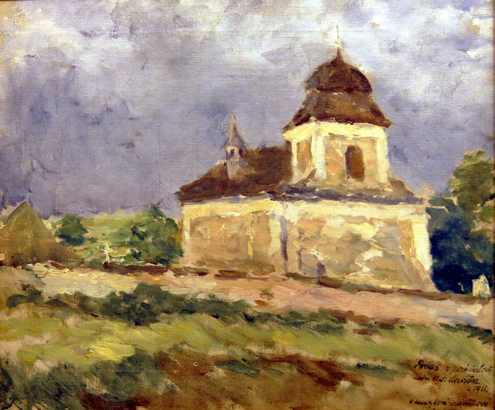 Antonín Slavíček: Kostelík v Kameničkách, 44 × 51 cm
