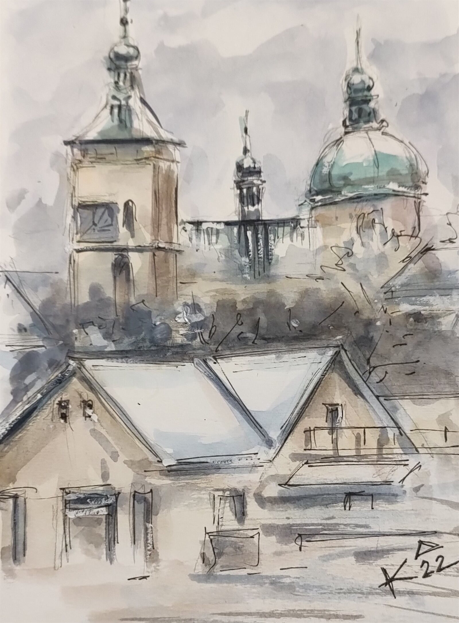Josef Kubát: Brodský kostel odjinud, 30 × 21 cm