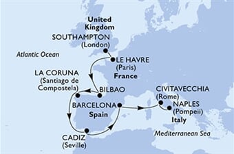 MSC Virtuosa - Velká Británie, Francie, Španělsko, Itálie (ze Southamptonu)