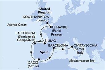 MSC Virtuosa - Velká Británie, Francie, Španělsko, Itálie (ze Southamptonu)