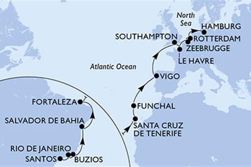 MSC Preziosa - Brazílie, Španělsko, Portugalsko, Velká Británie, Francie, ... (Santos)