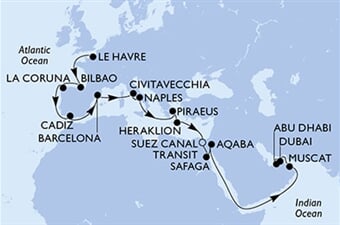 MSC Virtuosa - Francie, Španělsko, Itálie, Řecko, Egypt, ... (Le Havre)