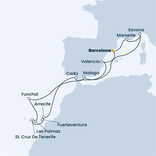 Trasa plavby CFI-BCN16A08