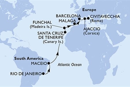 MSC Armonia - Brazílie, Španělsko, Portugalsko, Francie, Itálie (z Rio de Janeira)