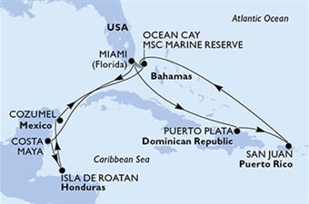 MSC WORLD AMERICA - USA, Mexiko, Honduras, Bahamy, Dominikán.rep., ... (z Miami)