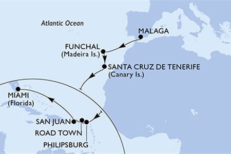 MSC Magnifica - Španělsko, Portugalsko, Nizozemské Antily, Panenské o. (britské), Portoriko, ... (z Malagy)