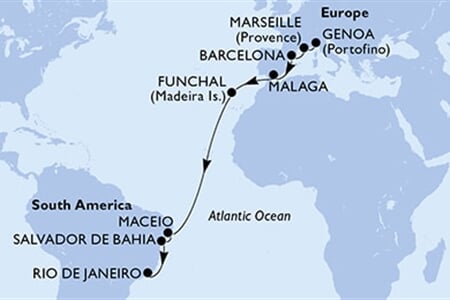 MSC Grandiosa - Itálie, Francie, Španělsko, Portugalsko, Brazílie (z Janova)