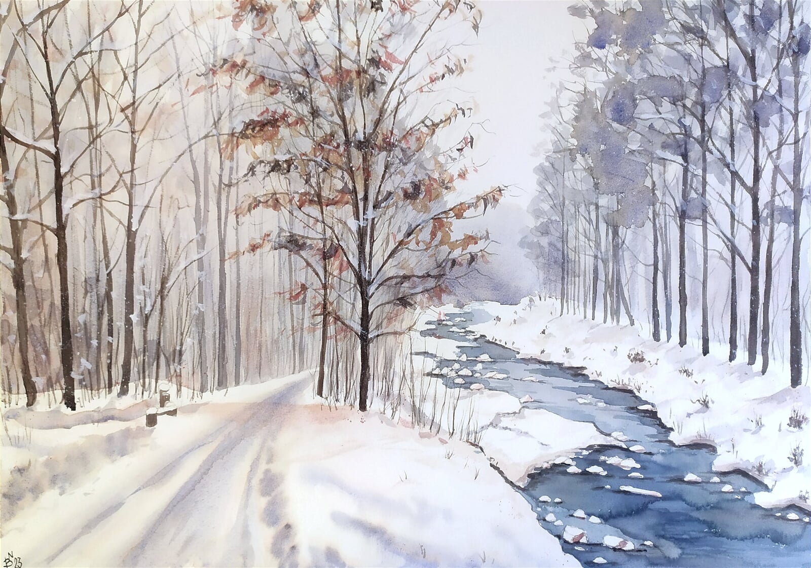 Blažena Niemcová : Zima u řeky Hluchové, 50 × 70 cm