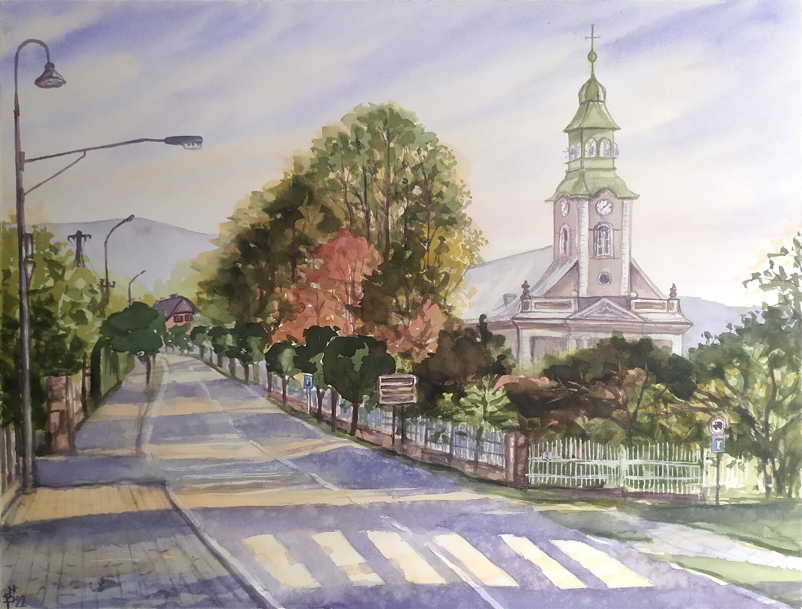 Blažena Niemcová : Evangelický kostel v Bystřici, 40 × 50 cm
