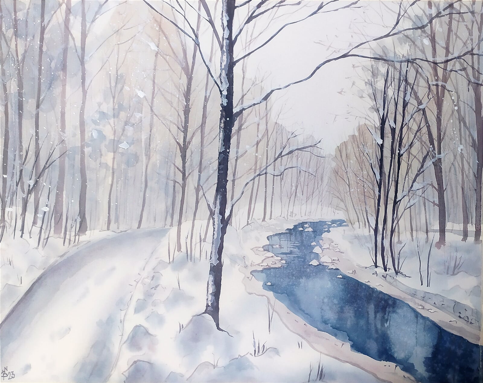 Blažena Niemcová : Zima u řeky Hluchové, 40 × 50 cm