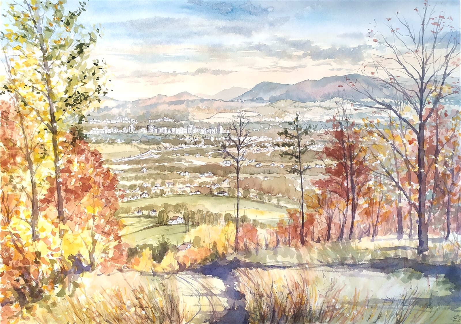 Blažena Niemcová : Pohled na Třinec cestou z Javorového, 50 × 70 cm