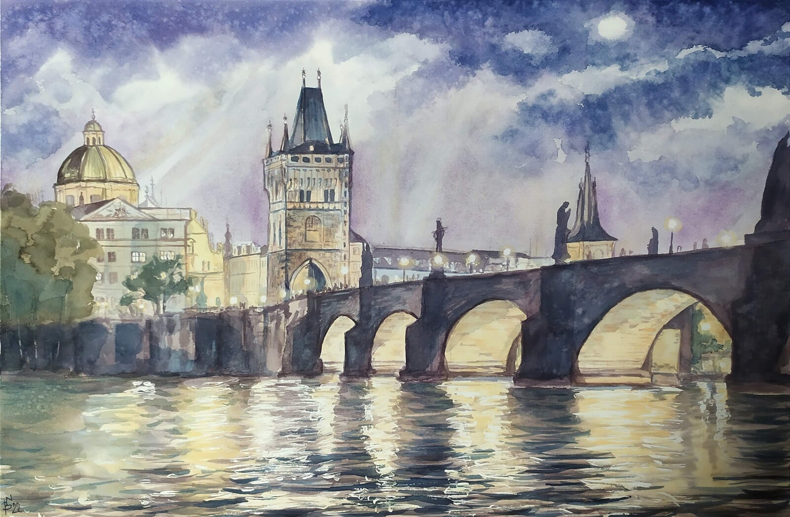 Blažena Niemcová : Praha, Karlův most, 38 × 56 cm