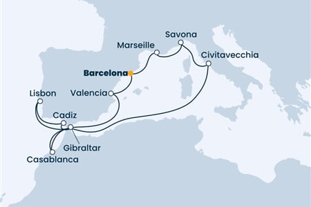 Costa Fortuna - Španělsko, Francie, Itálie, Portugalsko, Velká Británie, ... (z Barcelony)