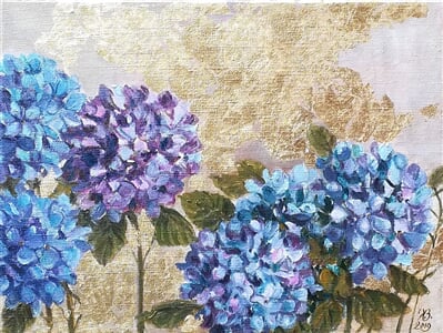 Hortenzie, olej na plátně, 40 x 35 cm