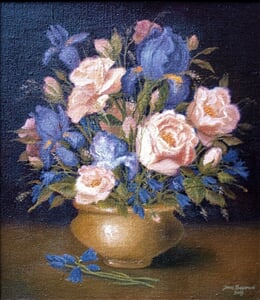 Modré kosatce, olej na plátně, 35 x 45 cm