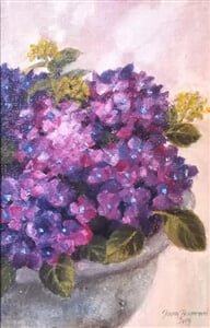 Temné hortenzie.olej na plátně. 25 x 35 cm