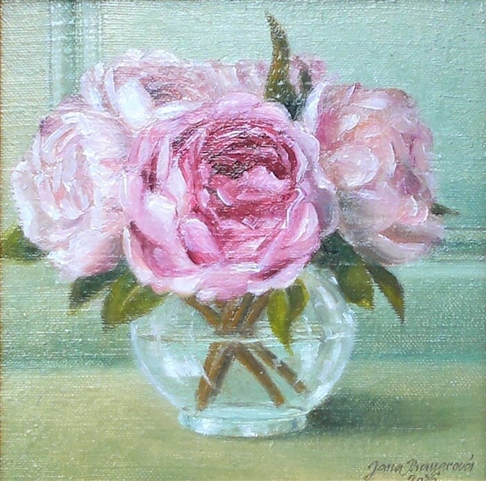 Růže, olej na plátně  25 x 25 cm