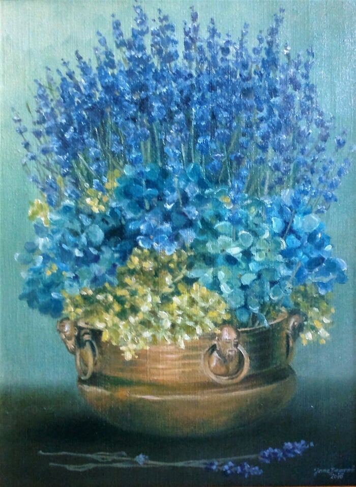 levandule s hortenziemi, olej na plátně, 40 x 55 cm (2)