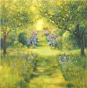 Tajemství zahrady, olej na plátně, 110 x110 cm.prodáno Kubečka Ostrava