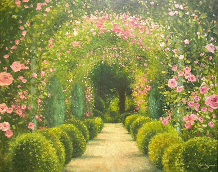 Růžová zahrada.olej na plátně, 120 x 100 cm