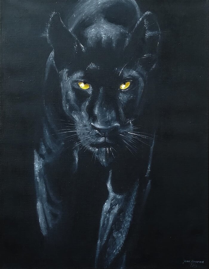 Na lovu I, Černý panter.olej na plátně, 70 x 90 cm