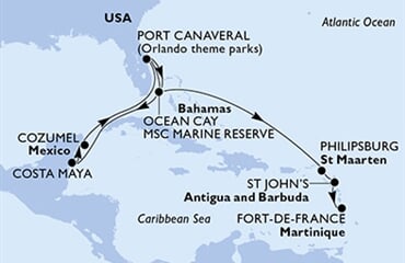 MSC Seaside - USA, Bahamy, Mexiko, Nizozemské Antily, Antigua a Barbuda, ... (z Port Canaveralu)