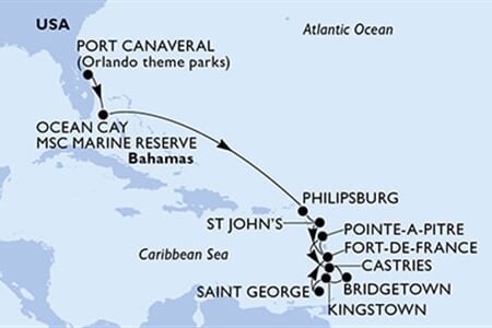 MSC Seaside - USA, Bahamy, Nizozemské Antily, Antigua a Barbuda, Martinik, ... (z Port Canaveralu)
