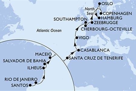 MSC Preziosa - Brazílie, Španělsko, Maroko, Velká Británie, Francie, ... (Santos)