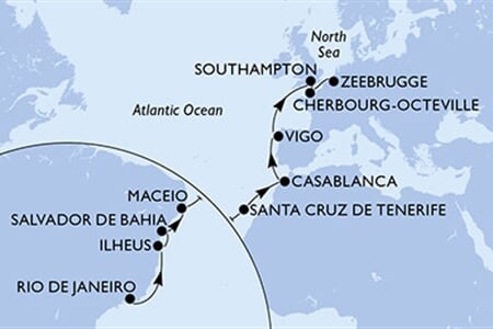 MSC Preziosa - Brazílie, Španělsko, Maroko, Velká Británie, Francie, ... (z Rio de Janeira)