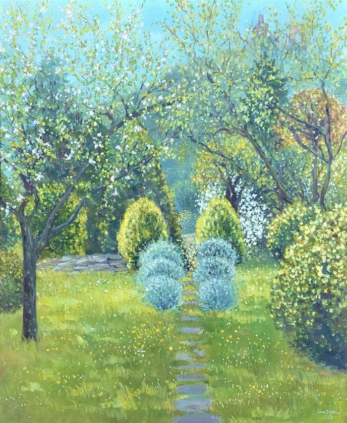 Zahrada v Podhradí II, olej na plátně, 100 x 120 cm