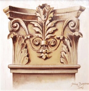 Renesanční hlavice z chrámu Maddalena de Pazzi, Florencie, 15.st., olej na dřevěné desce, 20 x 20 cm