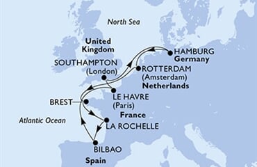 MSC Euribia - Velká Británie, Brazílie, Německo, Nizozemí, Francie, ... (ze Southamptonu)
